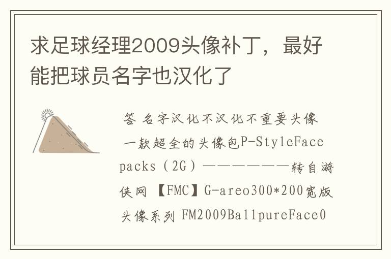 求足球经理2009头像补丁,最好能把球员名字也汉化了