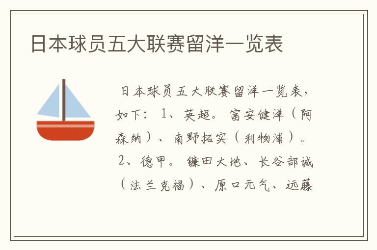 日本球员五大联赛留洋一览表