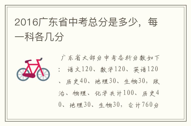 2016广东省中考总分是多少,每一科各几分