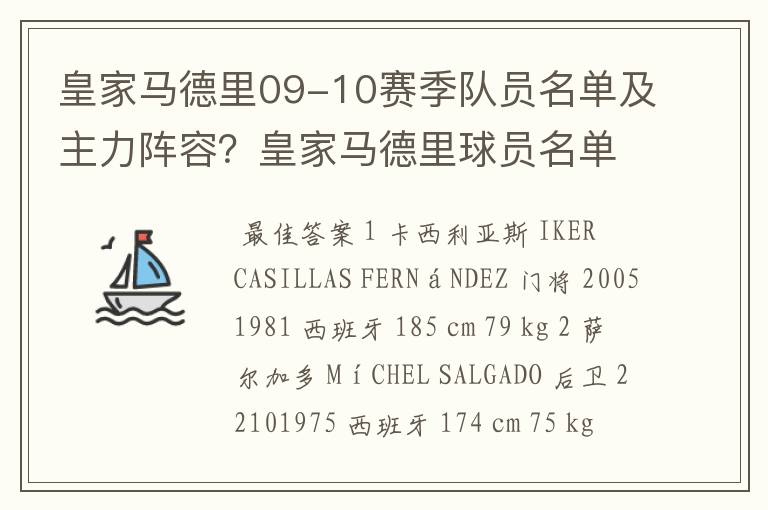 皇家马德里09-10赛季队员名单及主力阵容?皇家马德里球员名单