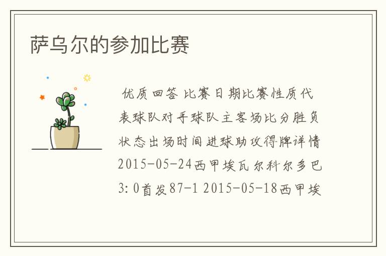 萨乌尔的参加比赛