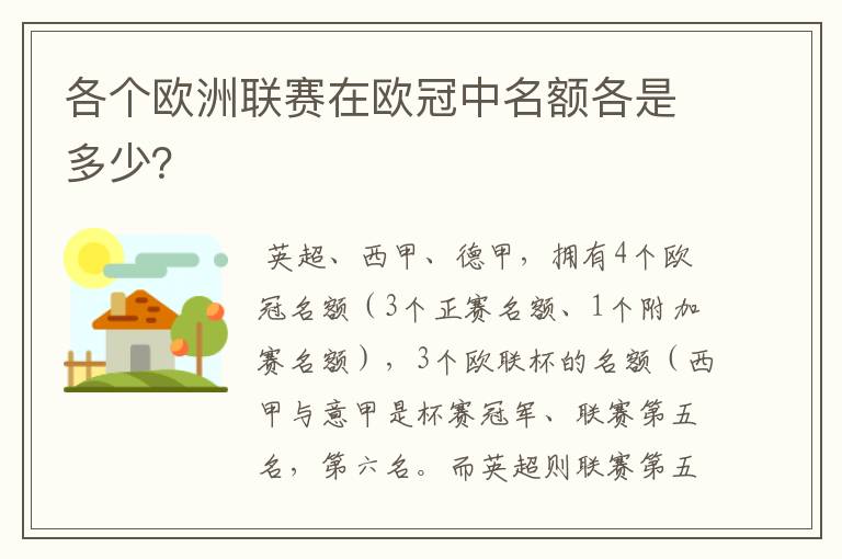 各个欧洲联赛在欧冠中名额各是多少?