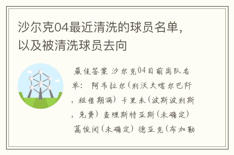 沙尔克04最近清洗的球员名单,以及被清洗球员去向