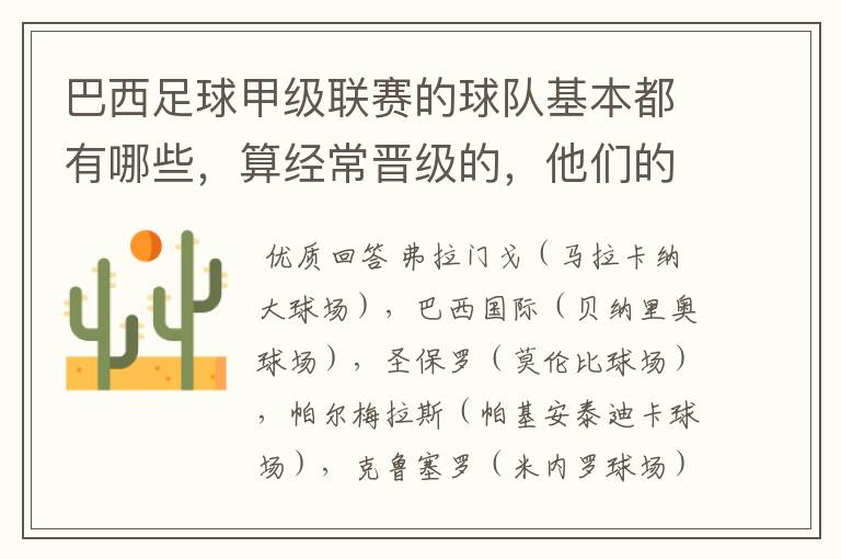 巴西足球甲级联赛的球队基本都有哪些,算经常晋级的,他们的球场都叫什么名