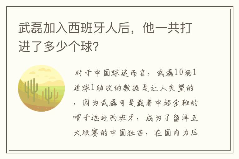 武磊加入西班牙人后,他一共打进了多少个球?