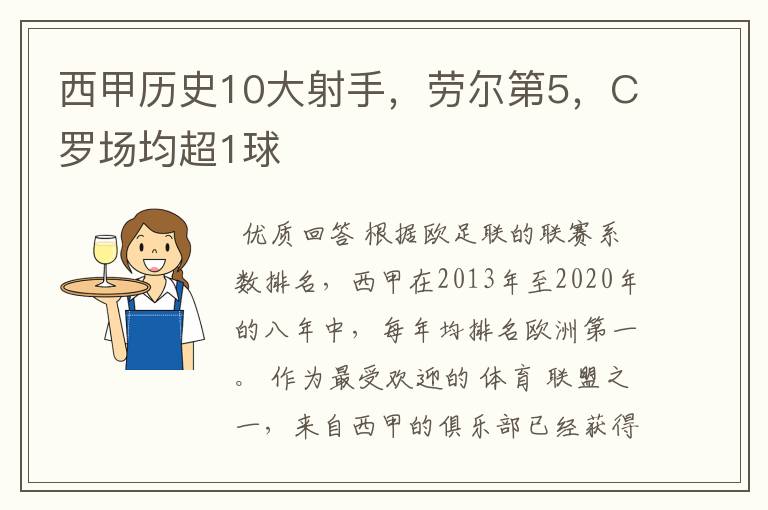 西甲历史10大射手,劳尔第5,C罗场均超1球