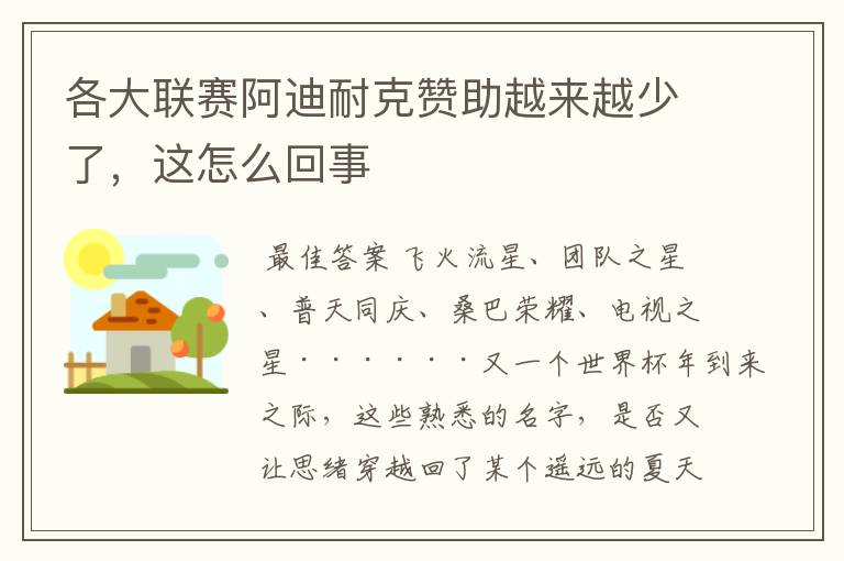 各大联赛阿迪耐克赞助越来越少了,这怎么回事