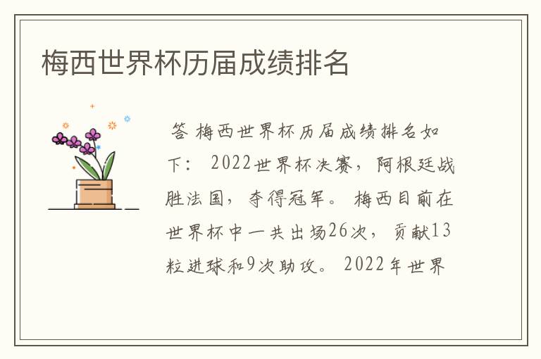 梅西世界杯历届成绩排名