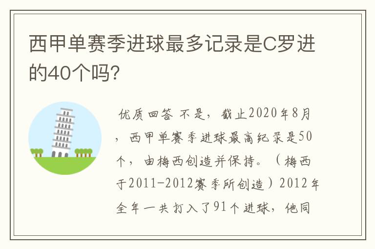 西甲单赛季进球最多记录是C罗进的40个吗?