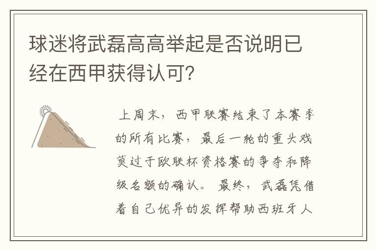 球迷将武磊高高举起是否说明已经在西甲获得认可?