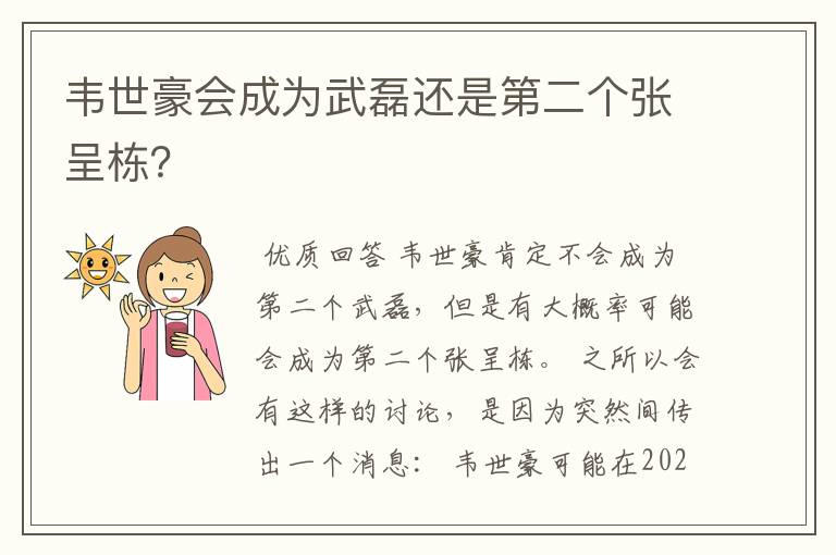韦世豪会成为武磊还是第二个张呈栋?
