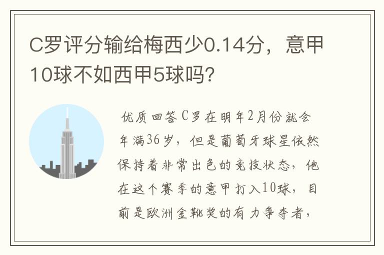 C罗评分输给梅西少0.14分，意甲10球不如西甲5球吗？