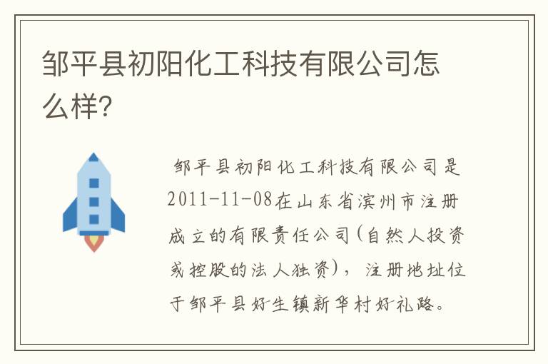 邹平县初阳化工科技有限公司怎么样?