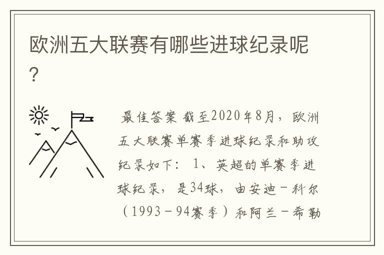 欧洲五大联赛有哪些进球纪录呢?