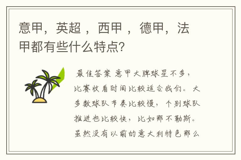 意甲,英超 ,西甲 ,德甲,法甲都有些什么特点?