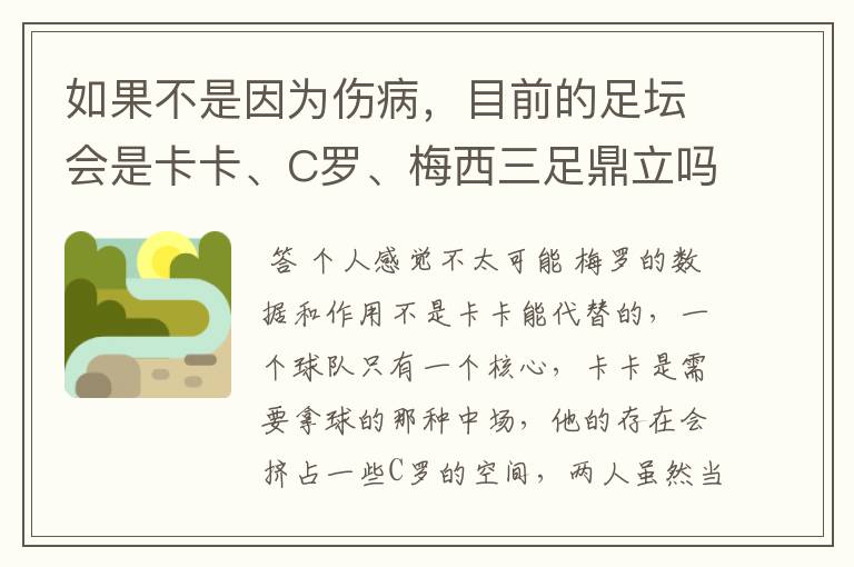 如果不是因为伤病,目前的足坛会是卡卡、C罗、梅西三足鼎立吗?