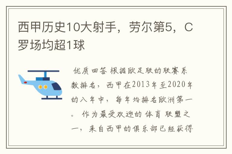 西甲历史10大射手,劳尔第5,C罗场均超1球