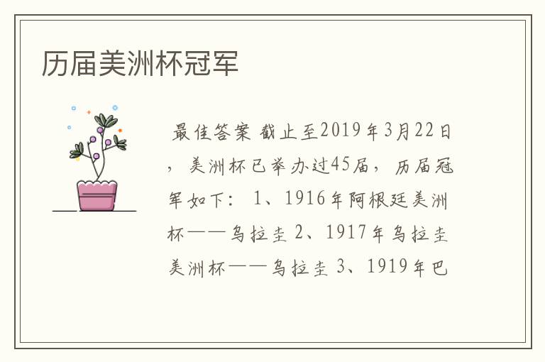 历届美洲杯冠军
