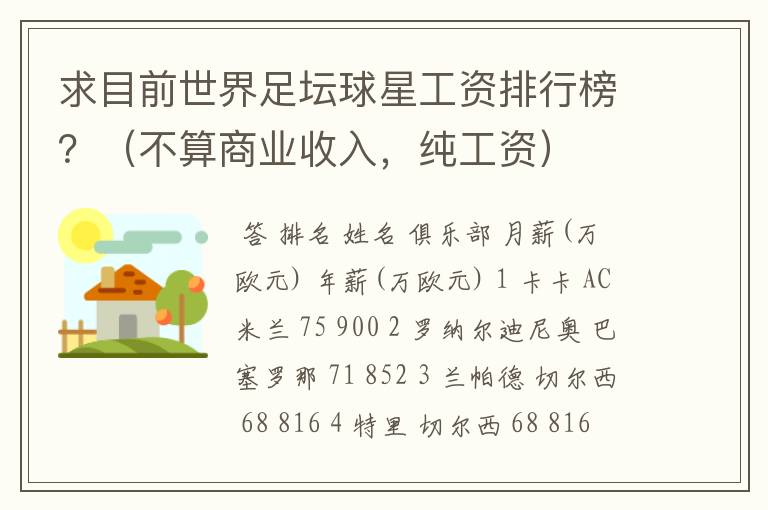 求目前世界足坛球星工资排行榜?(不算商业收入,纯工资)