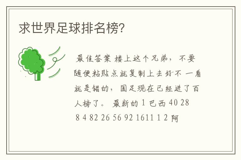 求世界足球排名榜?