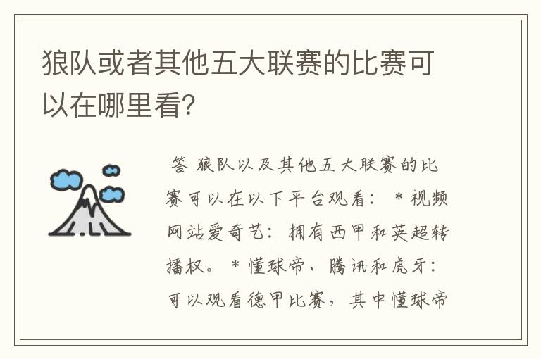 狼队或者其他五大联赛的比赛可以在哪里看?