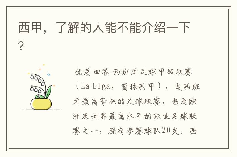 西甲,了解的人能不能介绍一下?
