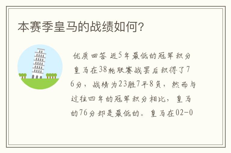 本赛季皇马的战绩如何?