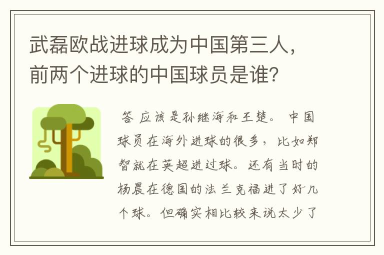 武磊欧战进球成为中国第三人,前两个进球的中国球员是谁?