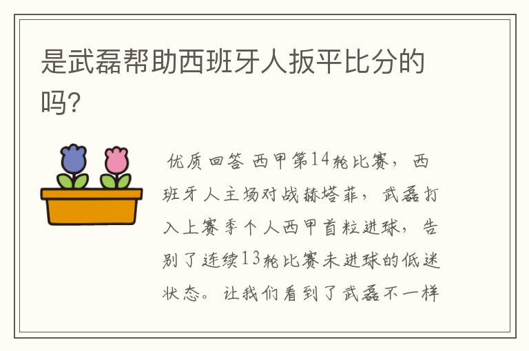 是武磊帮助西班牙人扳平比分的吗?