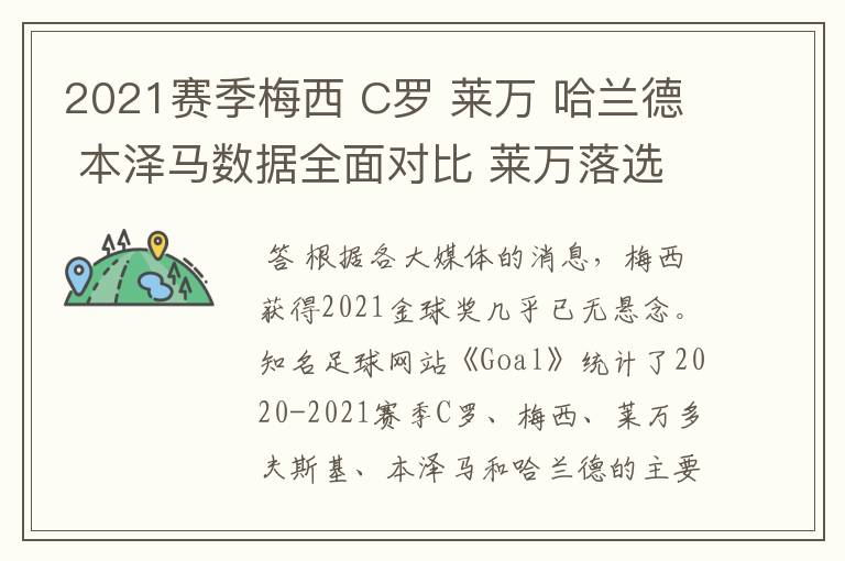 2021赛季梅西 C罗 莱万 哈兰德 本泽马数据全面对比 莱万落选冤?