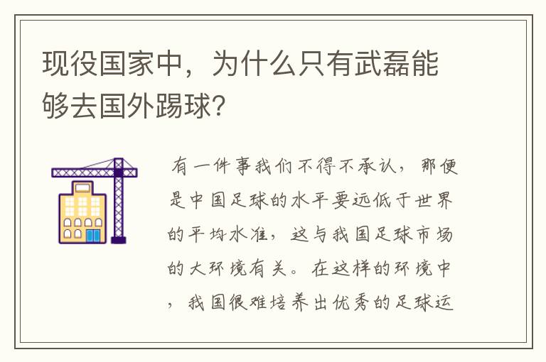 现役国家中,为什么只有武磊能够去国外踢球?