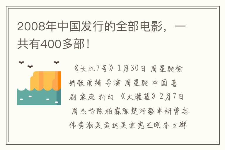 2008年中国发行的全部电影,一共有400多部!