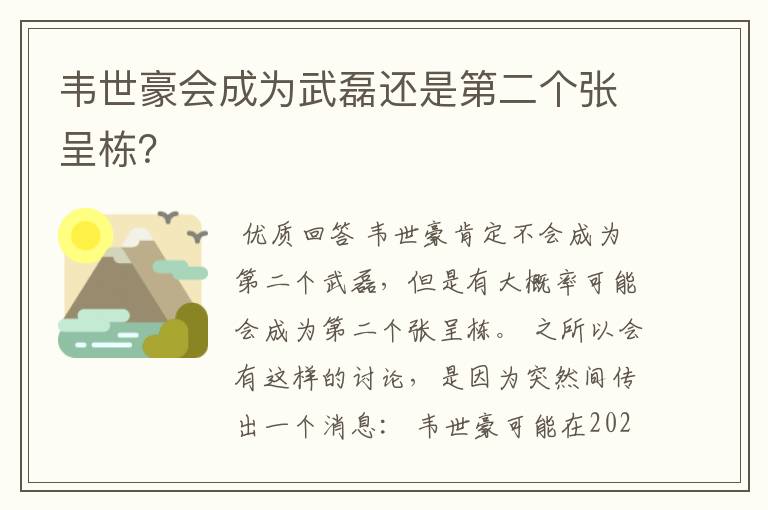 韦世豪会成为武磊还是第二个张呈栋?