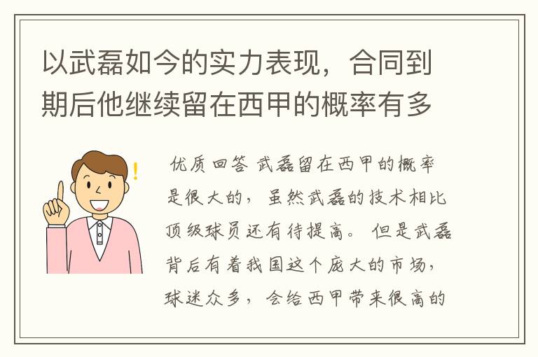 以武磊如今的实力表现,合同到期后他继续留在西甲的概率有多高?