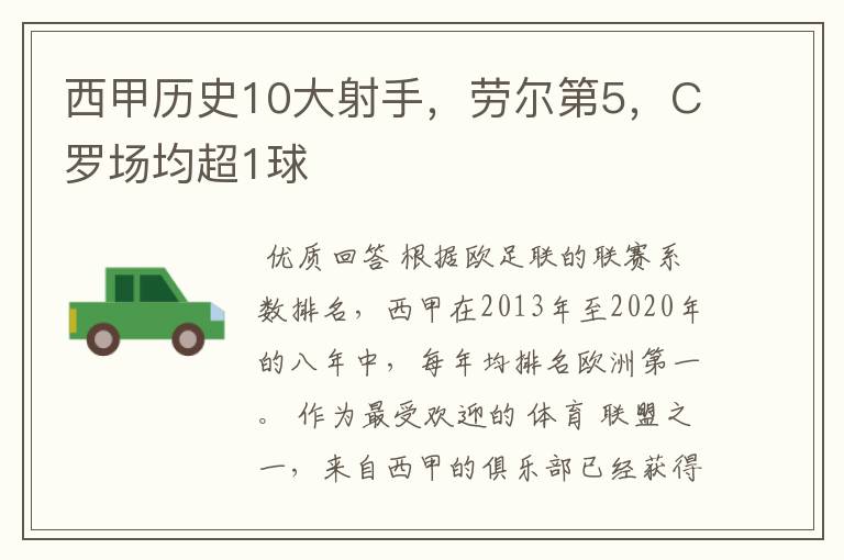 西甲历史10大射手,劳尔第5,C罗场均超1球