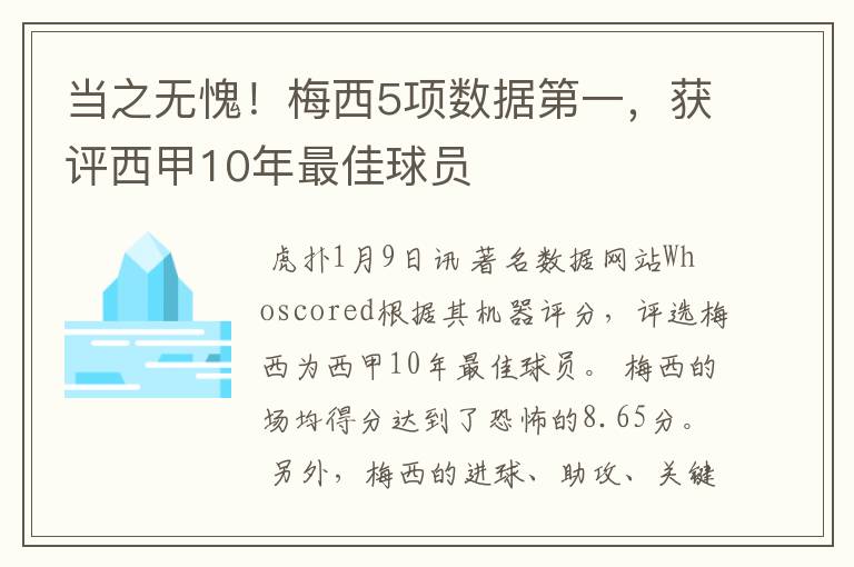 当之无愧！梅西5项数据第一，获评西甲10年最佳球员