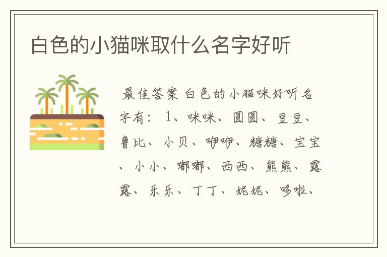 白色的小猫咪取什么名字好听