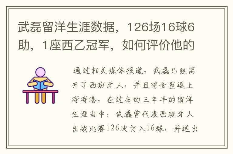 武磊留洋生涯数据,126场16球6助,1座西乙冠军,如何评价他的表现?