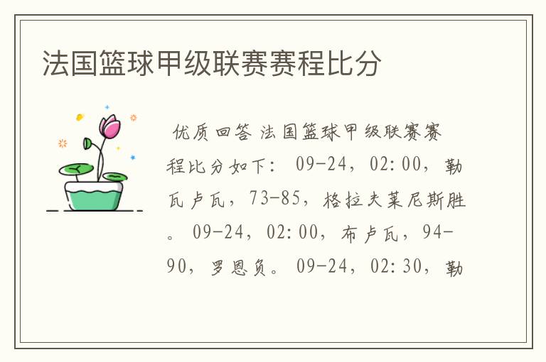 法国篮球甲级联赛赛程比分