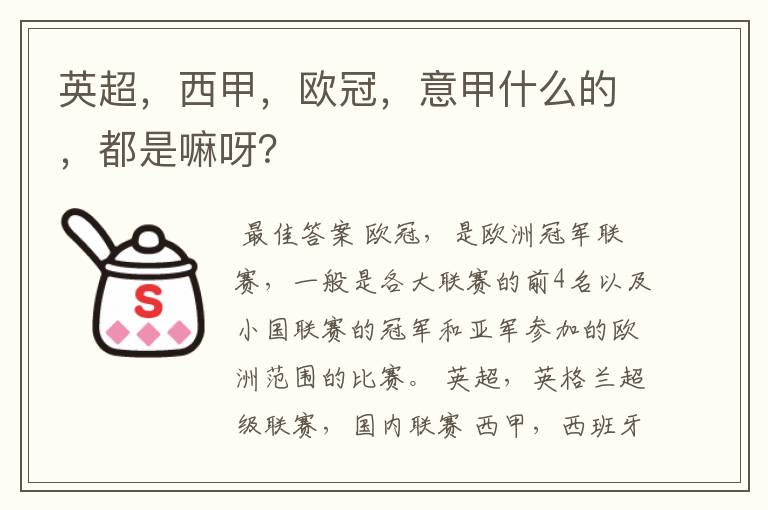 英超,西甲,欧冠,意甲什么的,都是嘛呀?