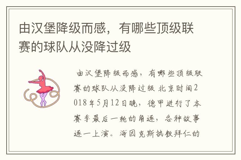 由汉堡降级而感,有哪些顶级联赛的球队从没降过级