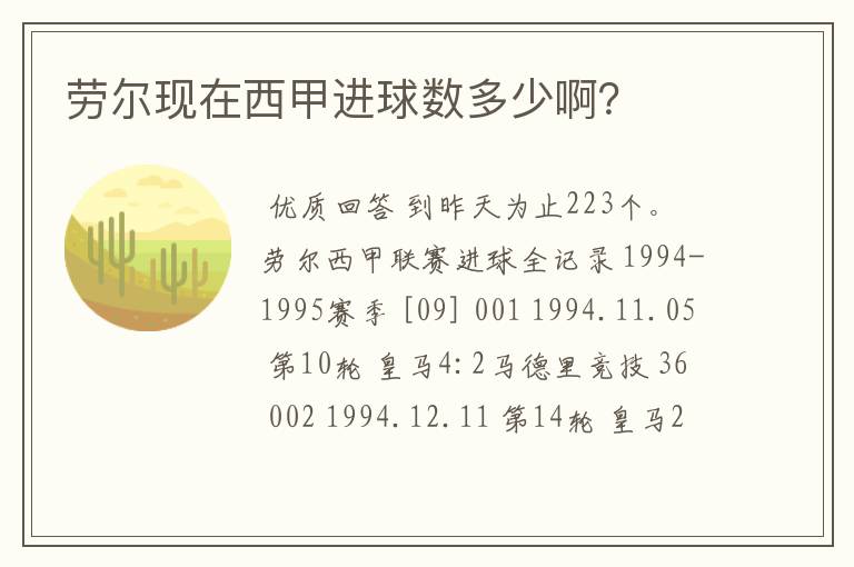 劳尔现在西甲进球数多少啊?