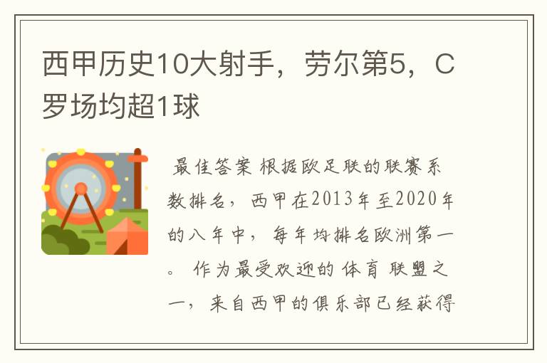 西甲历史10大射手,劳尔第5,C罗场均超1球