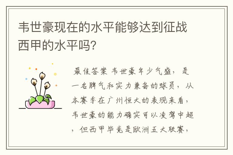 韦世豪现在的水平能够达到征战西甲的水平吗?