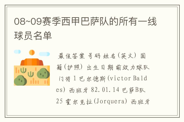 08~09赛季西甲巴萨队的所有一线球员名单