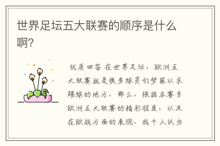 世界足坛五大联赛的顺序是什么啊?