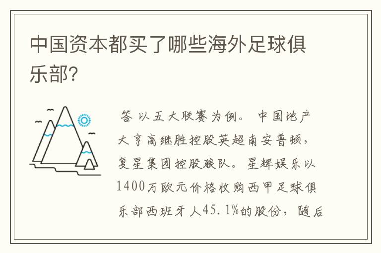 中国资本都买了哪些海外足球俱乐部?