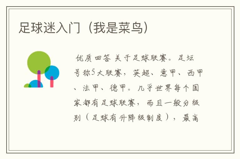 足球迷入门(我是菜鸟)
