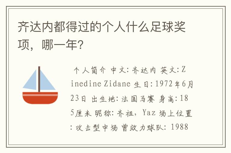 齐达内都得过的个人什么足球奖项，哪一年？