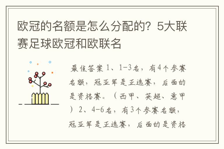 欧冠的名额是怎么分配的?5大联赛足球欧冠和欧联名